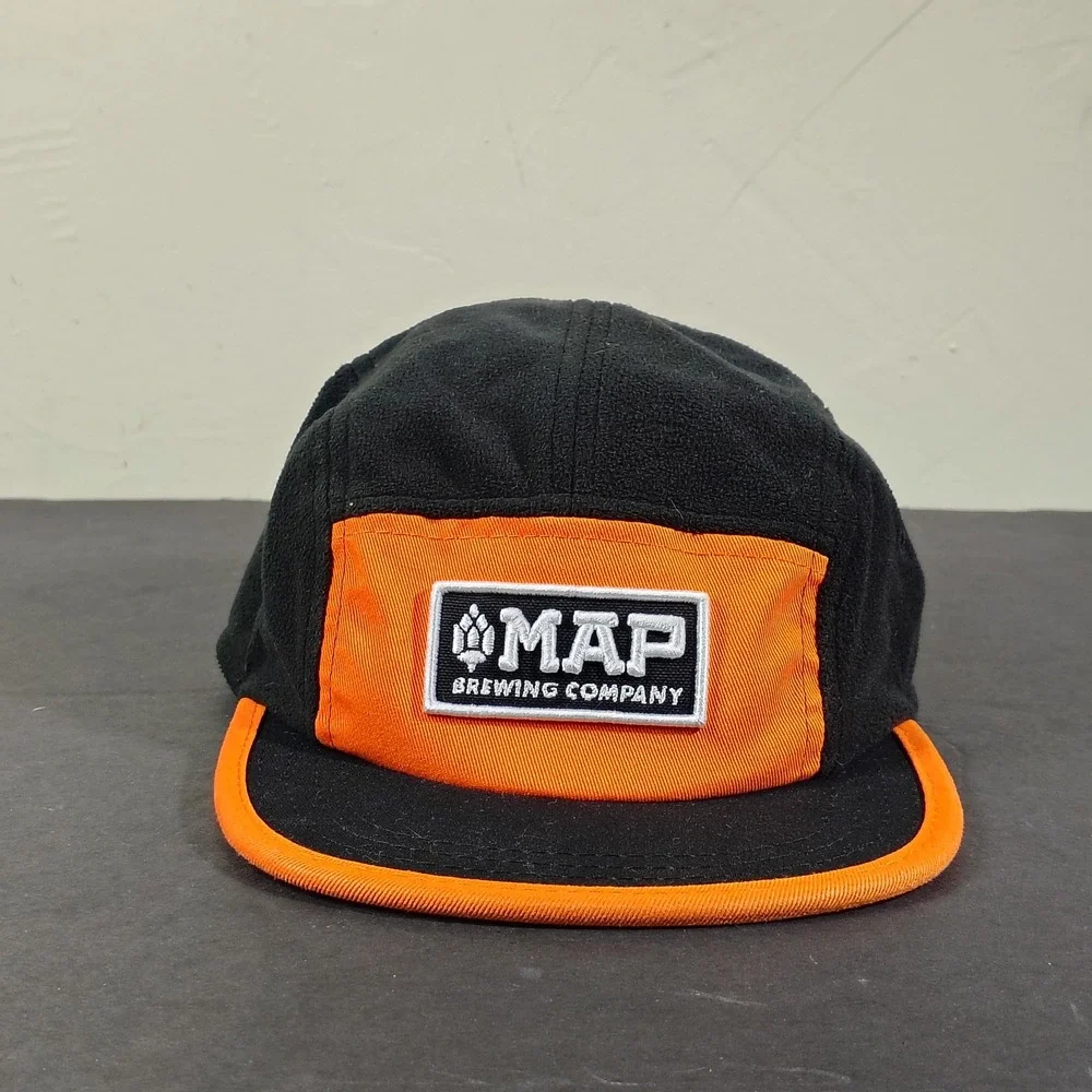 Map Brewing Hat Cap Strapback Black Orange Fleece Gorpcore Bozeman Montana Panel